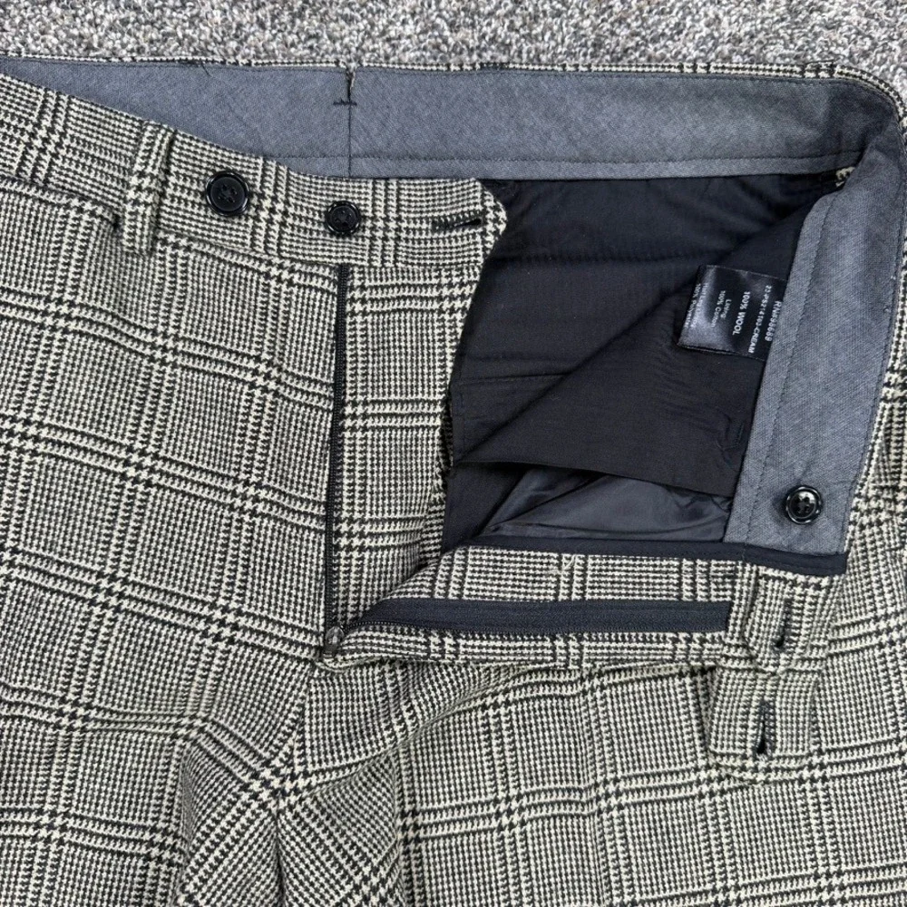 Todd Snyder Glen Plaid Wool Dress Pants Mens 32x30 Trousers Cream Black Check